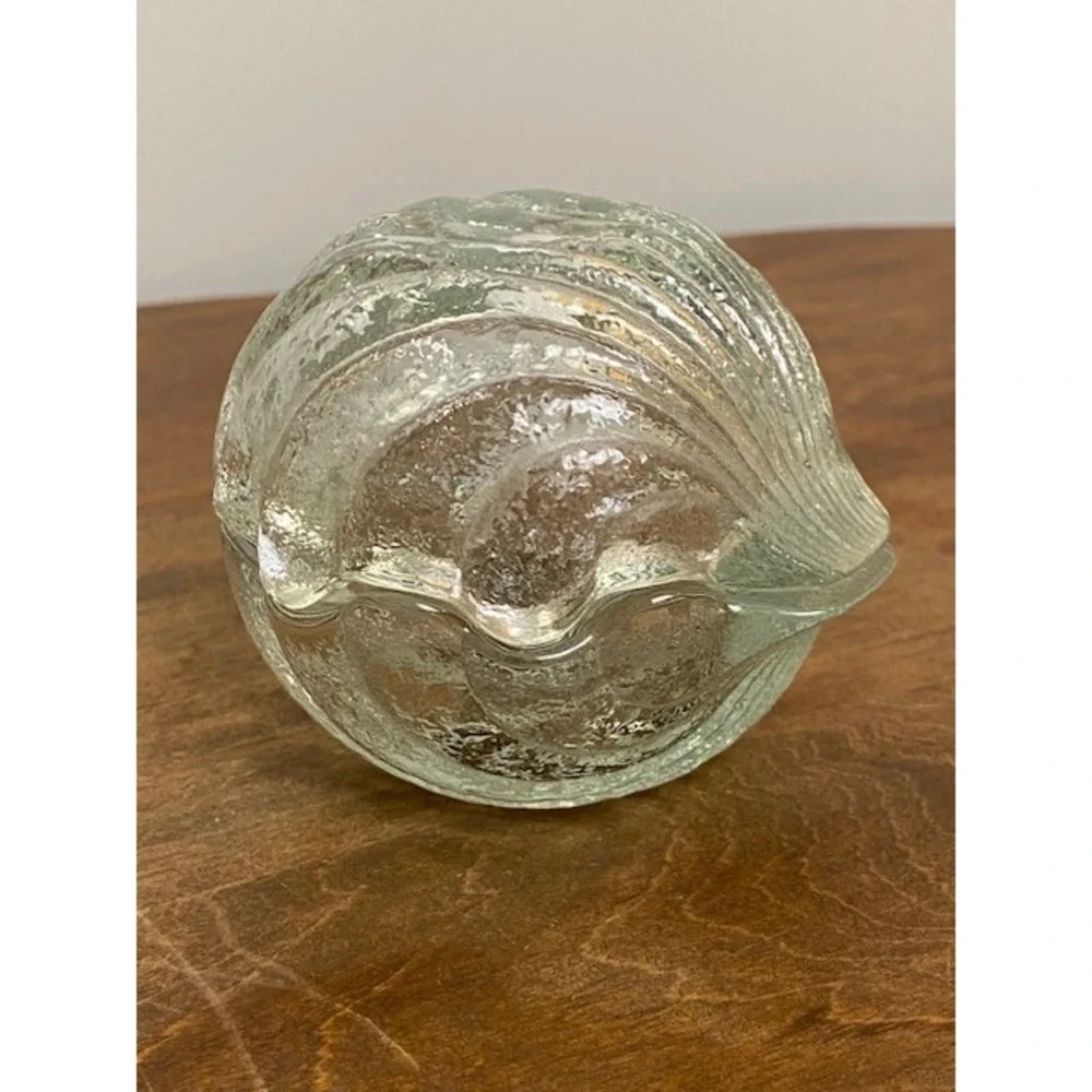 Vintage Clear Textured Glass Clamshell Trinket Dish Lidded Jewelry Box Nautical